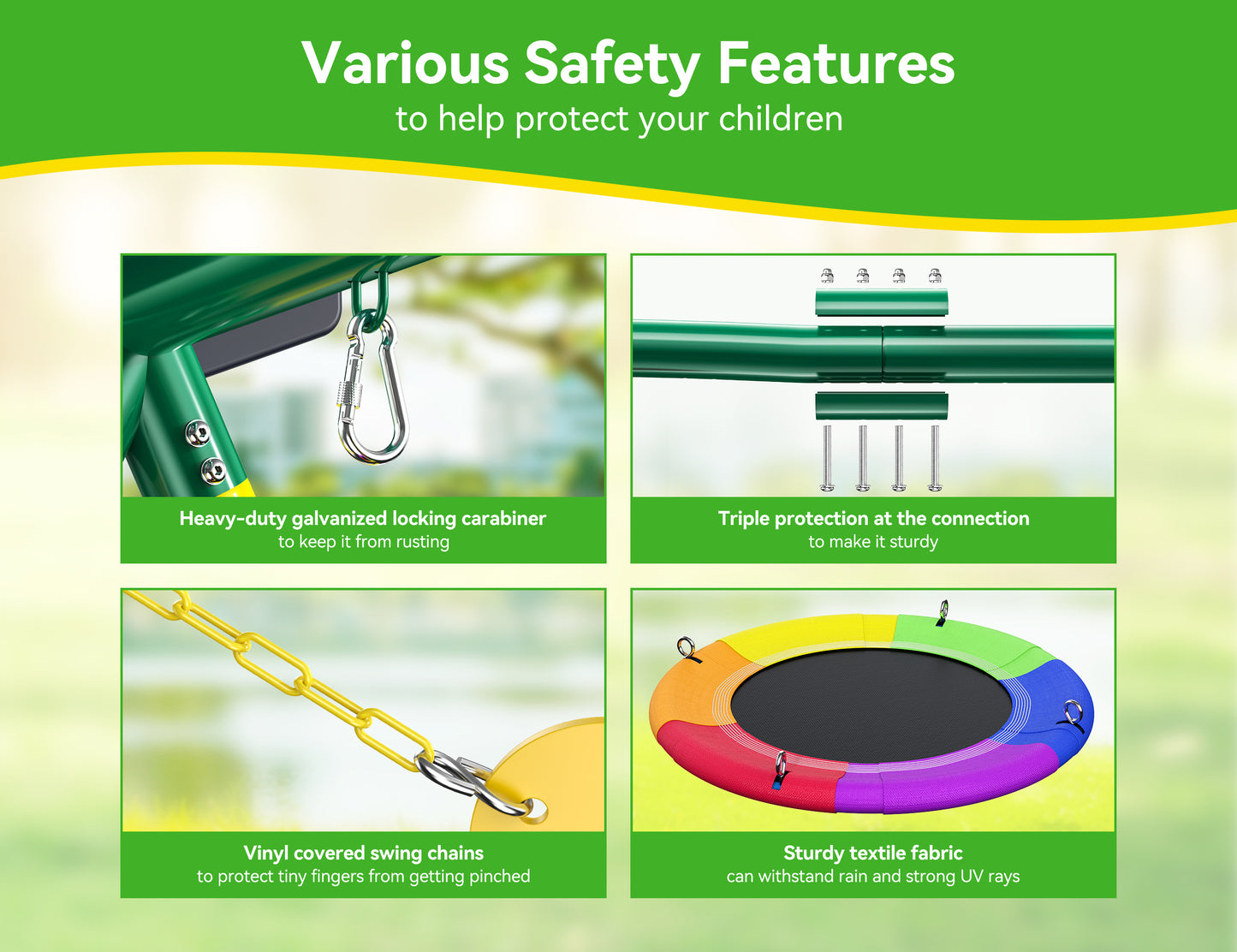 5-IN-1 Metal Swing Set for Backyard, Swing Sets Playground Swingset Outdoor for Kids with Saucer Swing/Glider/Rope Swing and Basketball Hoop