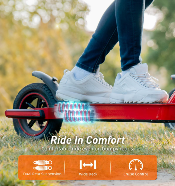 EVMORE Adult Electric Scooter, 10" Pneumatic Tire, Max 30 mile Range 500W Foldable Scooter, Black