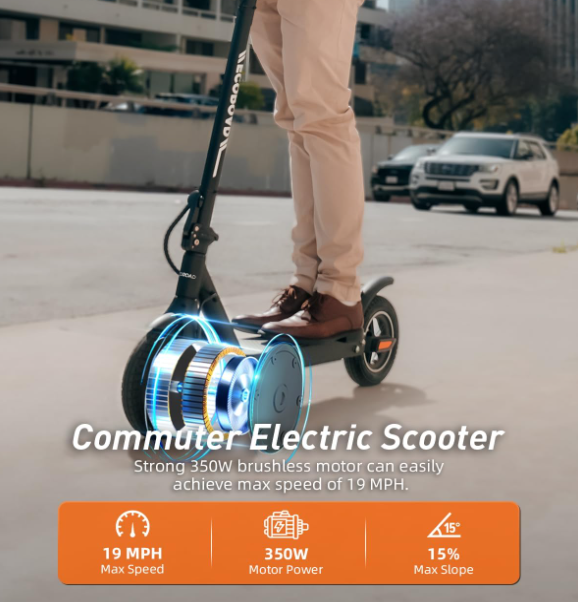 EVMORE Adult Electric Scooter, 10" Pneumatic Tire, Max 30 mile Range 500W Foldable Scooter, Black