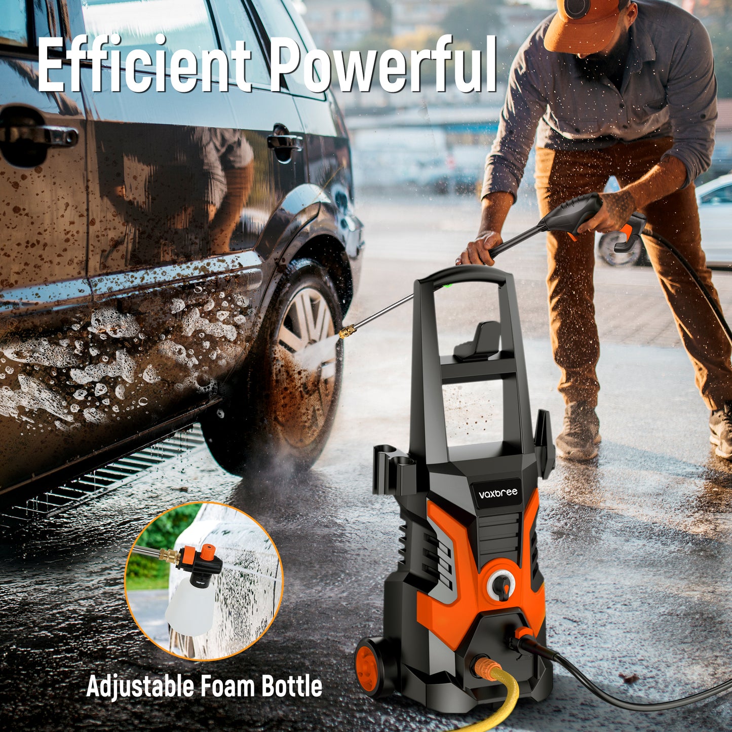 Electric Pressure Washer, EVMORE 2500 PSI Pressure Cleaner Wash Machine with Upgraded Swivel Joint, 4 Nozzles Tips 25 FT Hose for Car,Patios,Garden,Fences - Orange