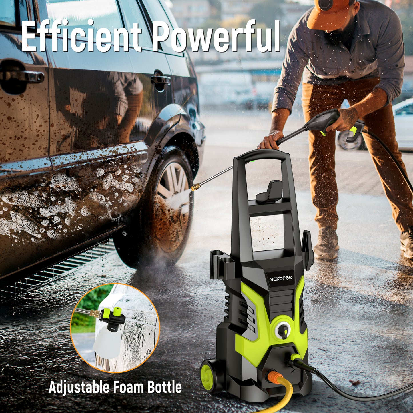 Electric Pressure Washer, EVMORE 2500 PSI Pressure Cleaner Wash Machine with Upgraded Swivel Joint, 4 Nozzles Tips 25 FT Hose for Car,Patios,Garden,Fences - Green