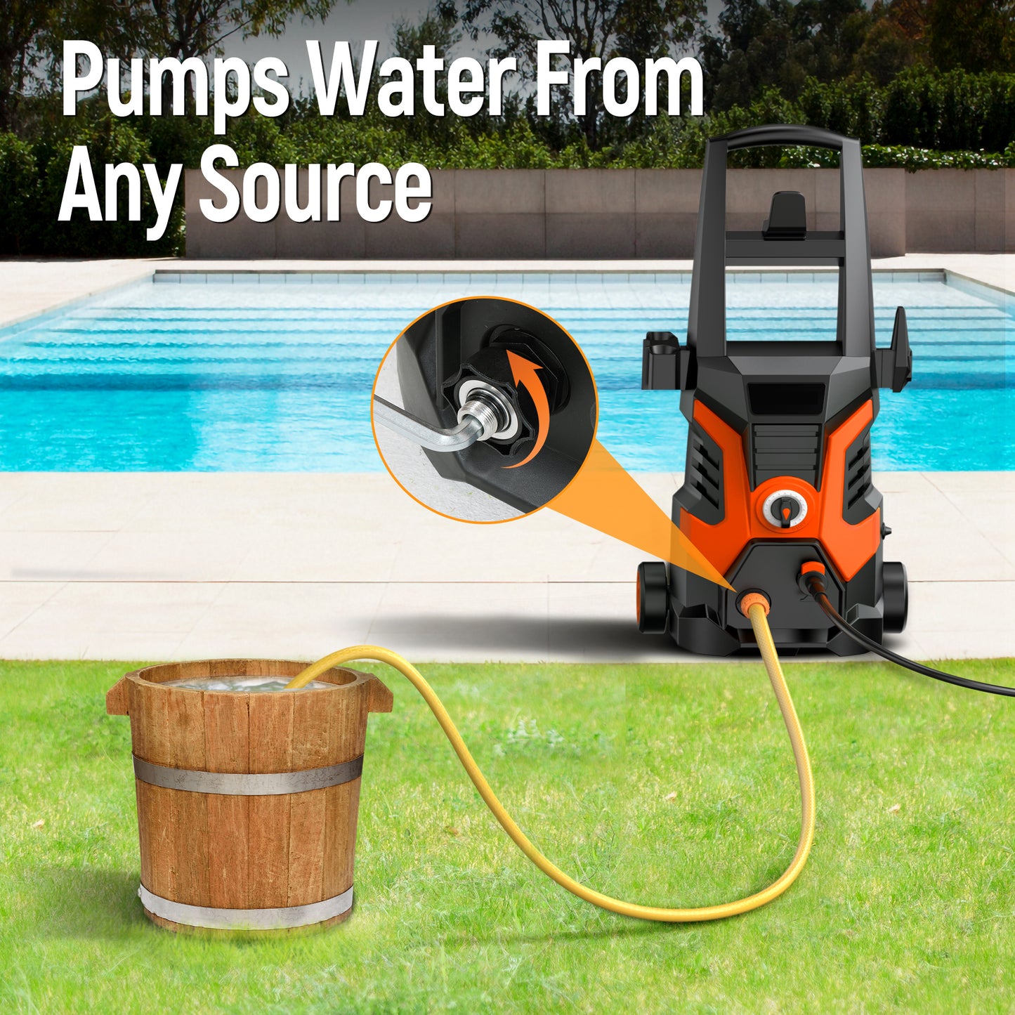 Electric Pressure Washer,2500 PSI Pressure Cleaner Wash Machine with Upgraded Swivel Joint, 4 Nozzles Tips 25 FT Hose for Car/Patios/Garden/Fences-Orange