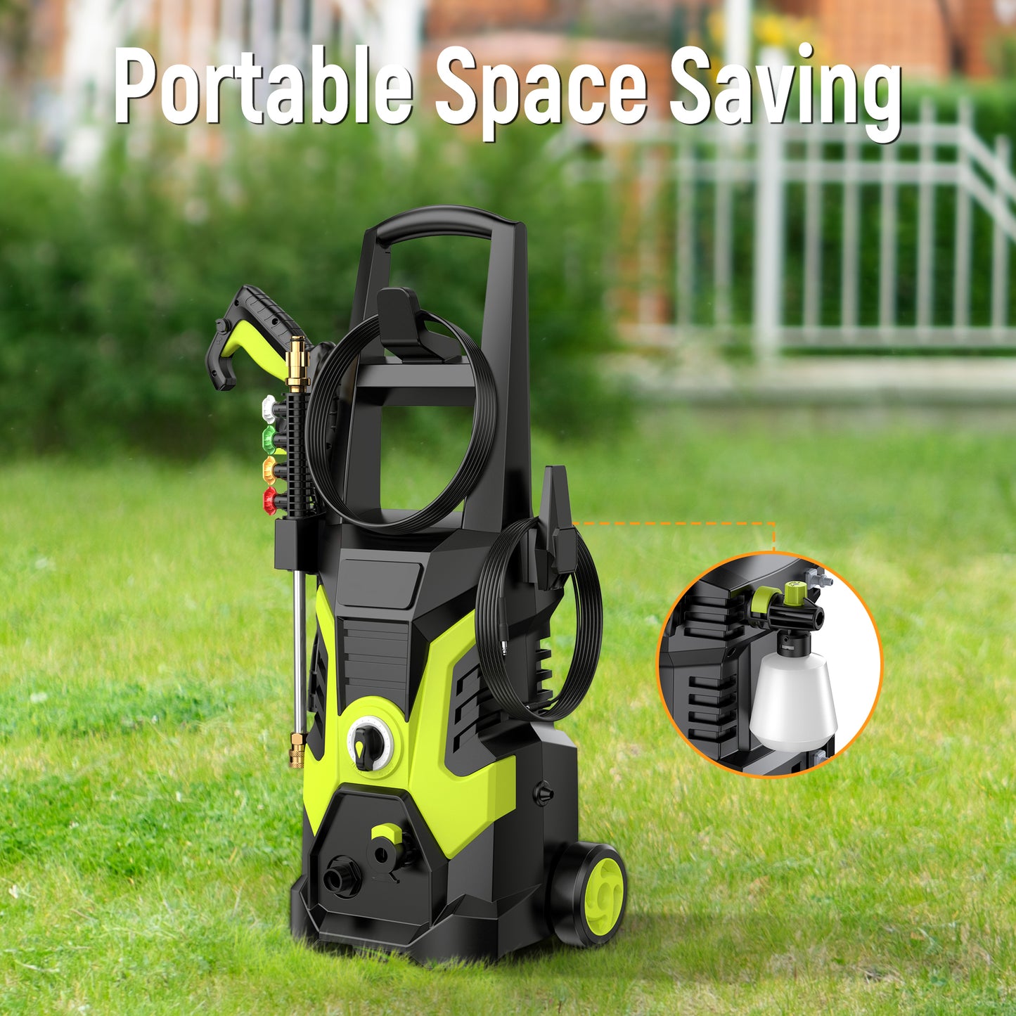Electric Pressure Washer, High Pressure Washers Powered Cleaner Wash Machine 2500 PSI with Upgraded Swivel Joint, 4 Nozzles & 25ft Hose for Car,Patios,Garden,Fences - Green
