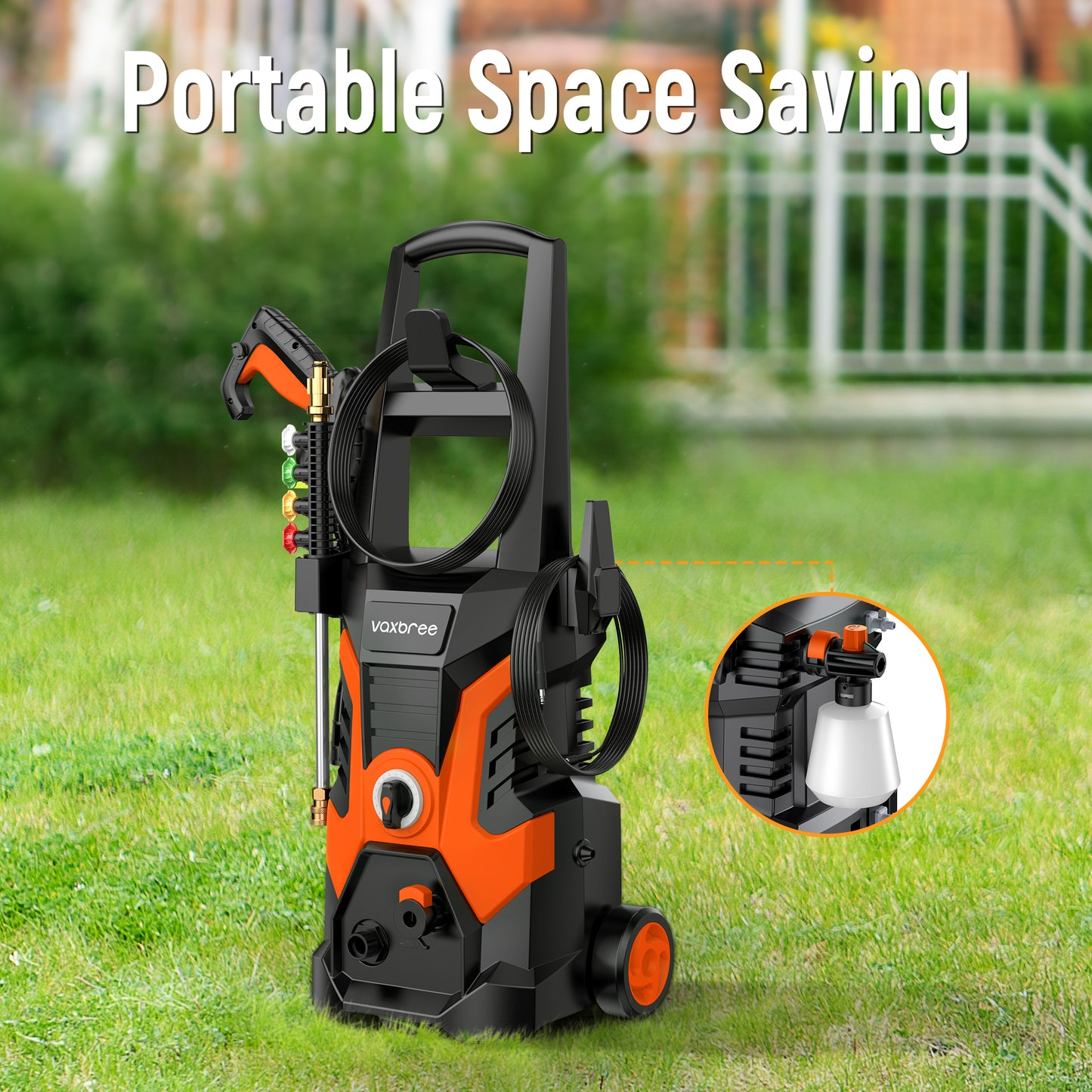 Electric Pressure Washer, EVMORE 2500 PSI Pressure Cleaner Wash Machine with Upgraded Swivel Joint, 4 Nozzles Tips 25 FT Hose for Car,Patios,Garden,Fences - Orange