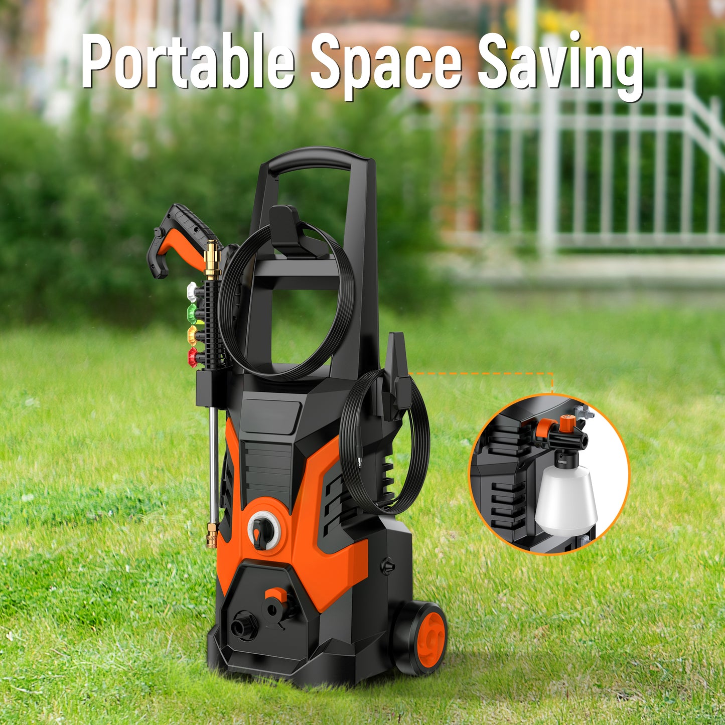 Electric Pressure Washer,2500 PSI Pressure Cleaner Wash Machine with Upgraded Swivel Joint, 4 Nozzles Tips 25 FT Hose for Car/Patios/Garden/Fences-Orange