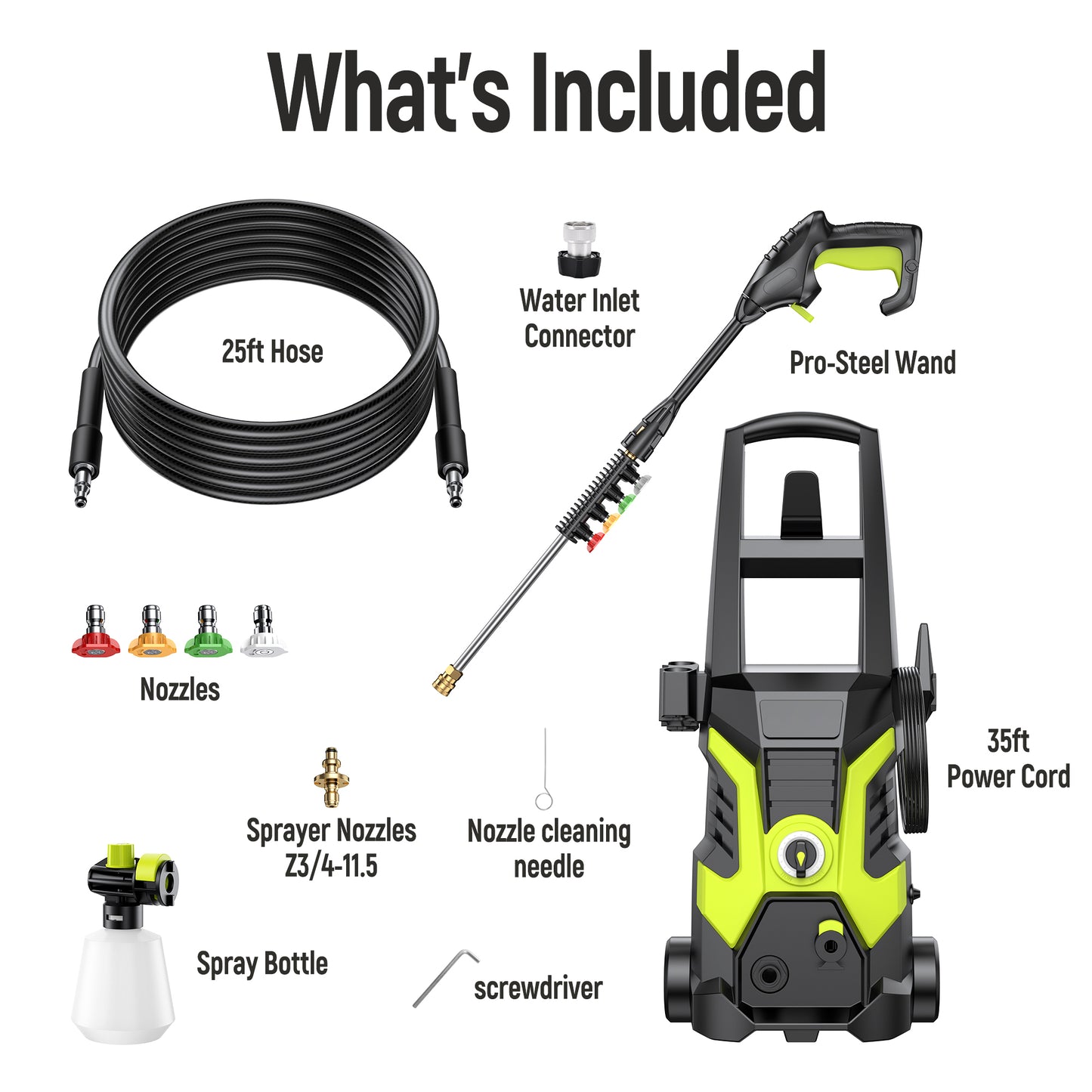 Electric Pressure Washer, High Pressure Washers Powered Cleaner Wash Machine 2500 PSI with Upgraded Swivel Joint, 4 Nozzles & 25ft Hose for Car,Patios,Garden,Fences - Green