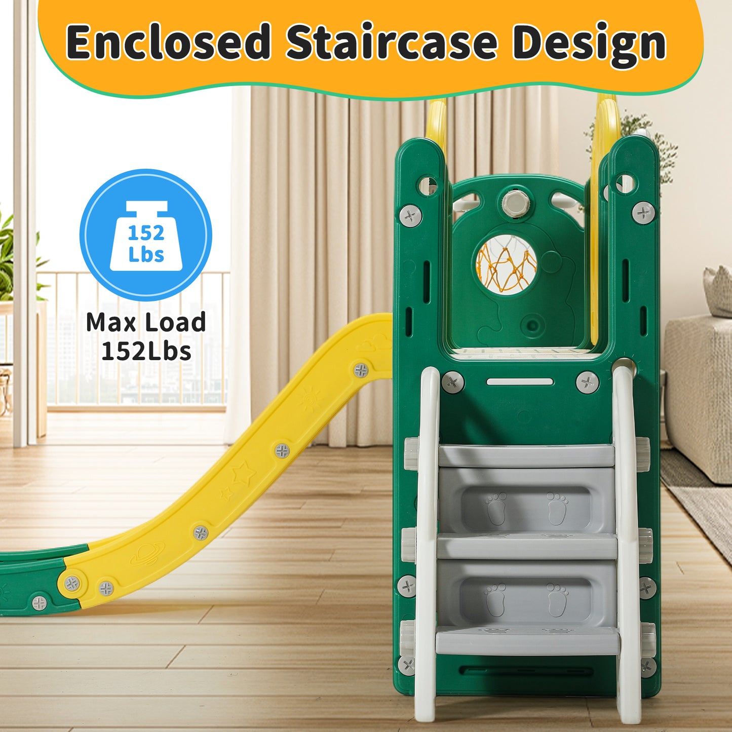 8 in 1 Toddler Slide Playset with Climber, Basketball Hoop,Tunnel and Storage Space for Toddlers Playground Outdoor Indoor