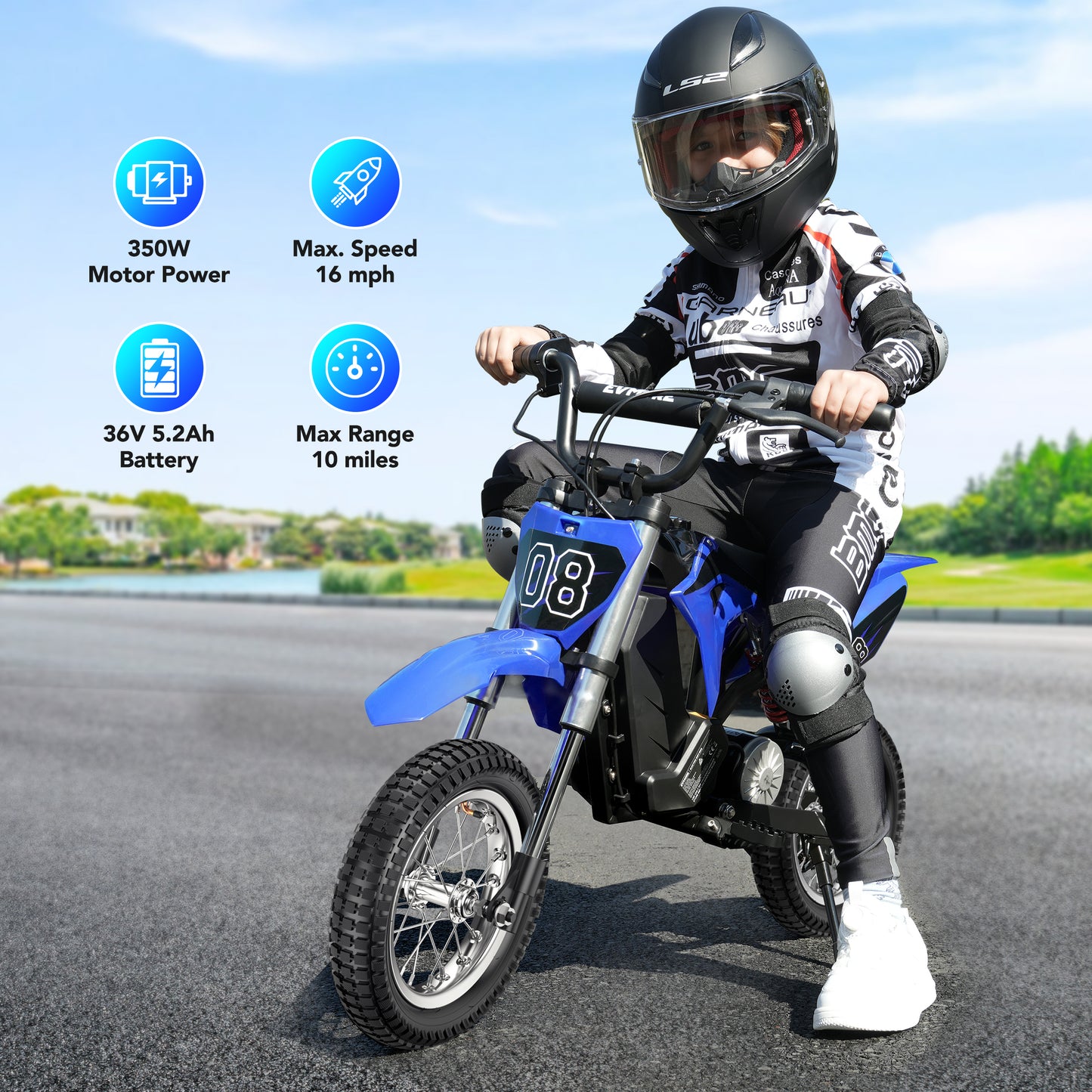 36V Electric Dirt Bike for kids,Yisufo 350W Ride on Motorcycle with Twist Grip Throttle,Hand-Operated Brakes,Off-Road Motocross Speed Up to 16 MPH,3-Speed Modes,Age 5-10,Blue