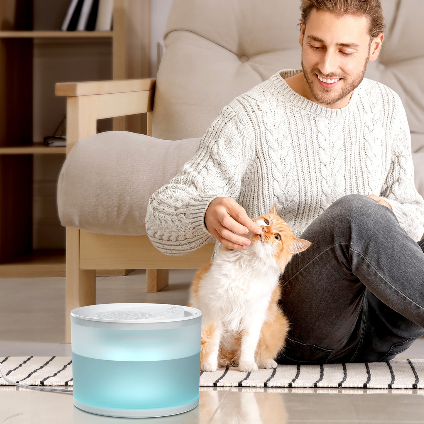 Cat Water Fountain with Wireless Pump, Indoor Ultra-Quiet Pet Water Dispenser for Cats, Small Dogs and Other Pets