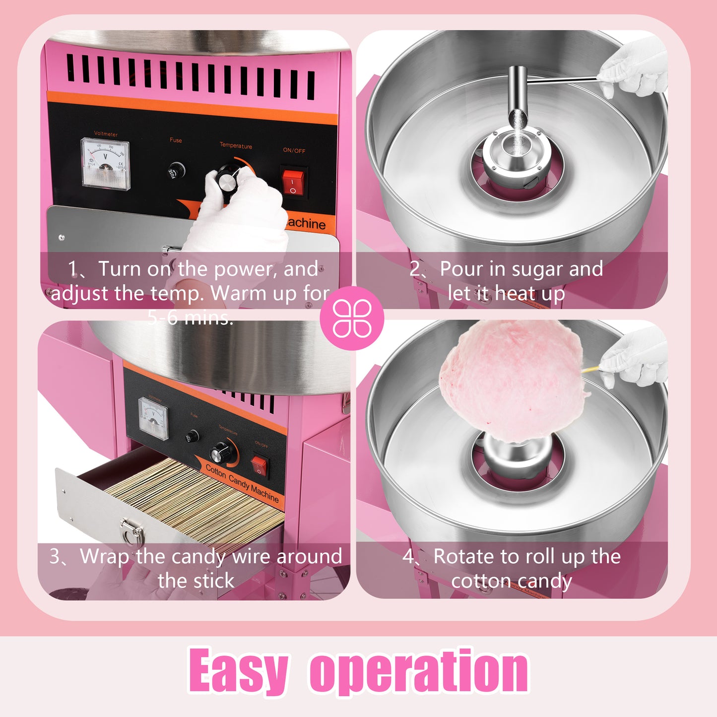 Electric Hard Candy and Cotton Candy Machine with Cones