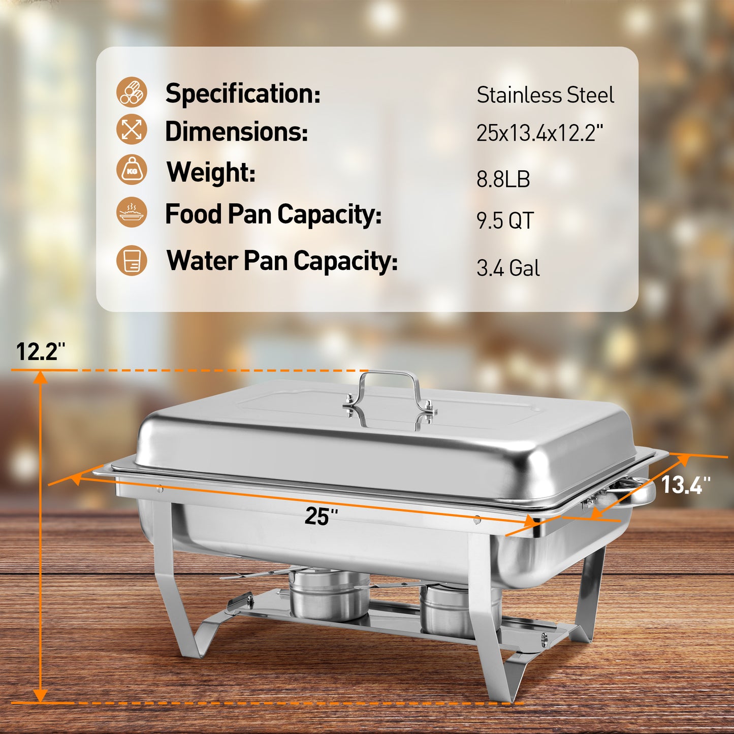 4 Pack 9.5QT Chafing Dish Buffet Set, Stainless Steel Food Warmer with Water Pan, Chafing Fuel Holder for Home Party