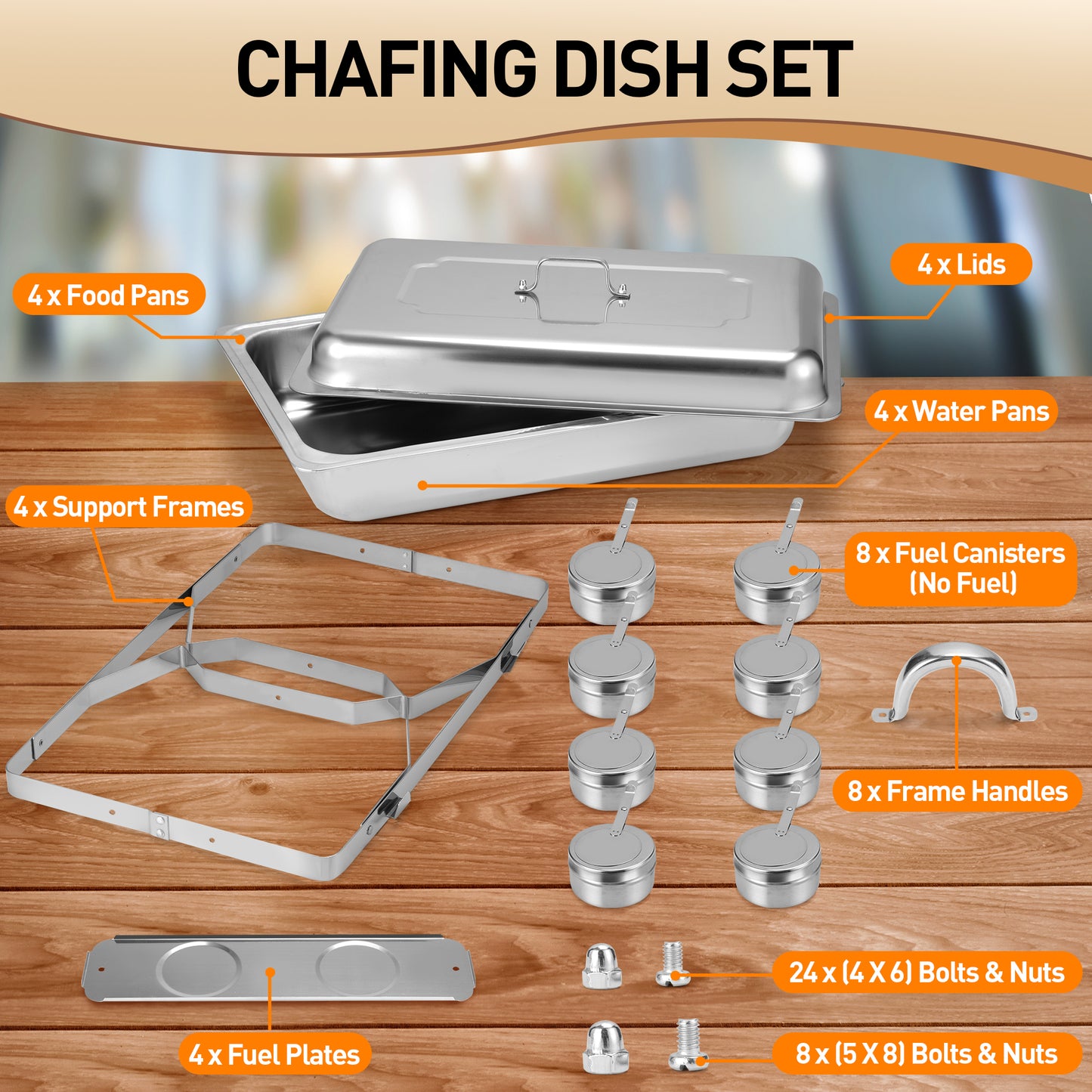 4 Pack 9.5QT Chafing Dish Buffet Set, Stainless Steel Food Warmer with Water Pan, Chafing Fuel Holder for Home Party