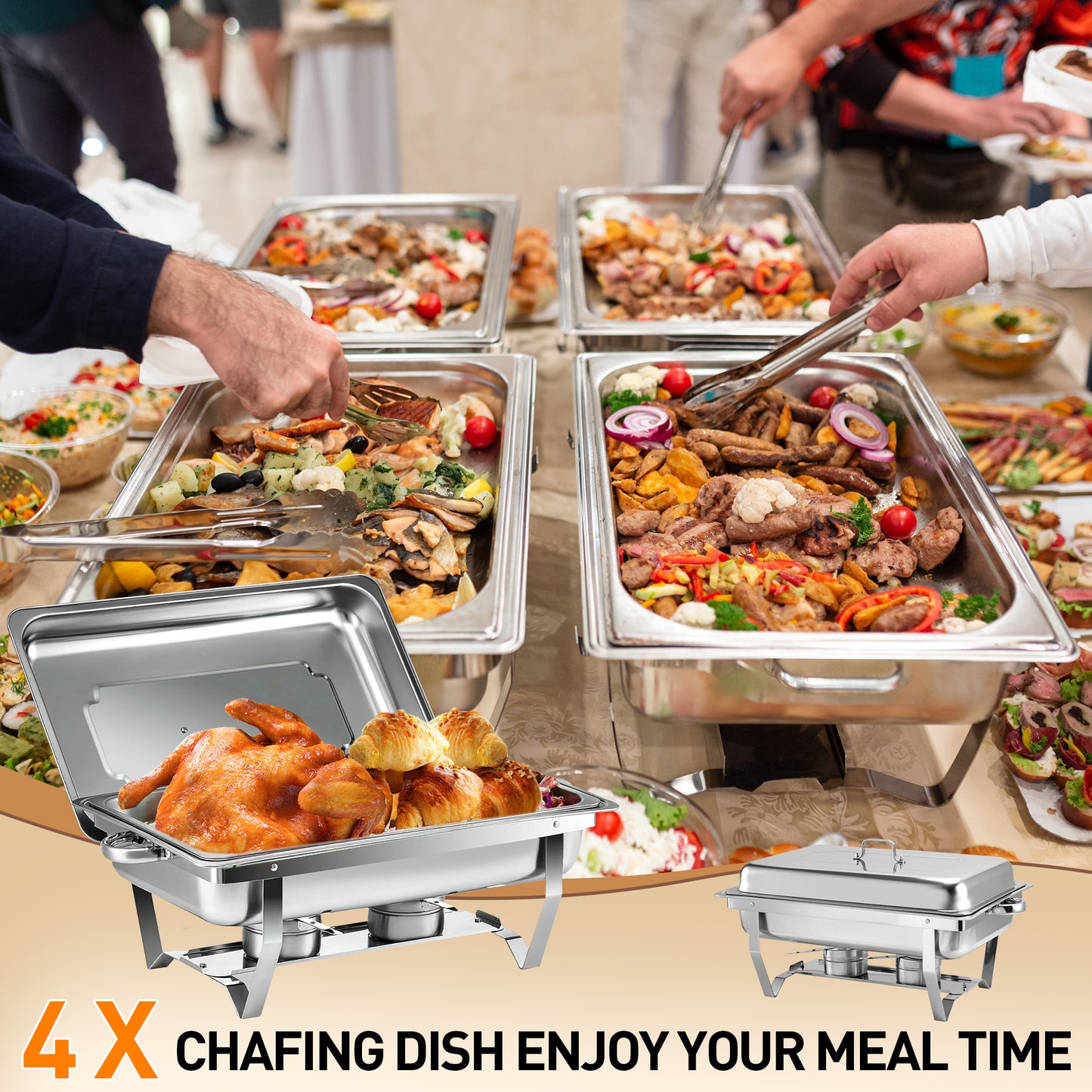 4 Pack 9.5QT Chafing Dish Buffet Set, Stainless Steel Food Warmer with Water Pan, Chafing Fuel Holder for Home Party