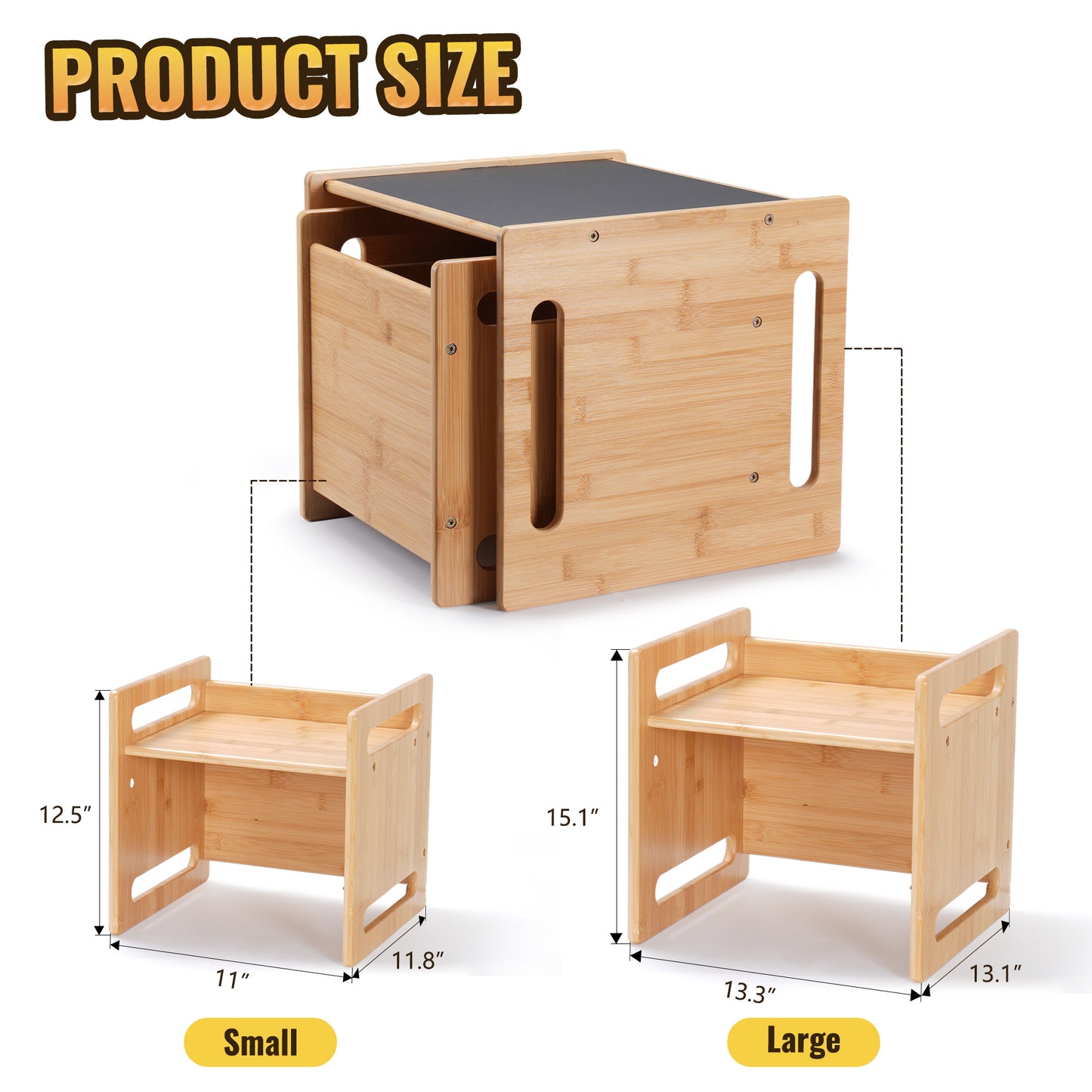 2-in-1 Weaning Table and Chair Set, Solid Wood Toddler Table Cube Chairs