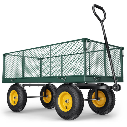 2-in-1 Steel Garden Cart, 900 lbs Heavy Duty Utility Wagon with Removable Mesh Sides, 240° U-Turn 13" Pneumatic Tires for Farm Yard Lawn Camping