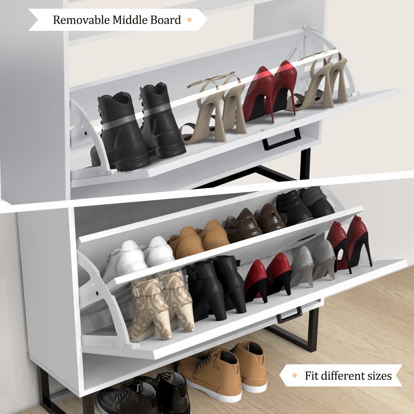 Shoe Storage Cabinet with 2 Flip Drawers & 1 Drawer, Freestanding Hidden Shoe Organizer Rack Space Saver for Entryway, Foyer, Hallway, Living Room