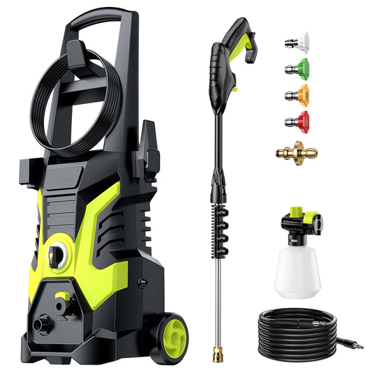 Electric Pressure Washer, High Pressure Washers Powered Cleaner Wash Machine 2500 PSI with Upgraded Swivel Joint, 4 Nozzles & 25ft Hose for Car,Patios,Garden,Fences - Green