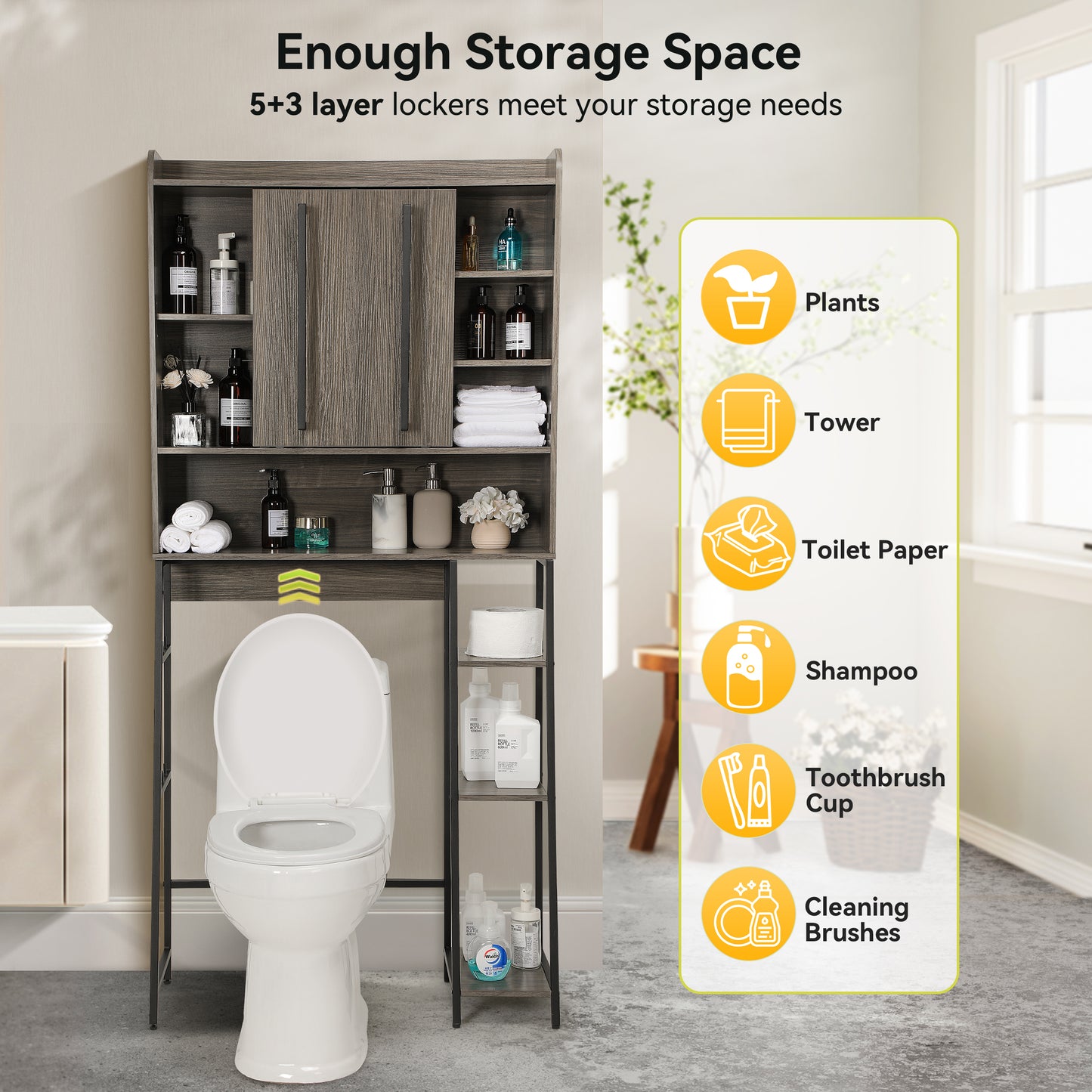 Over The Toilet Storage Cabinet with Adjustable Shelf, Freestanding Storage Rack