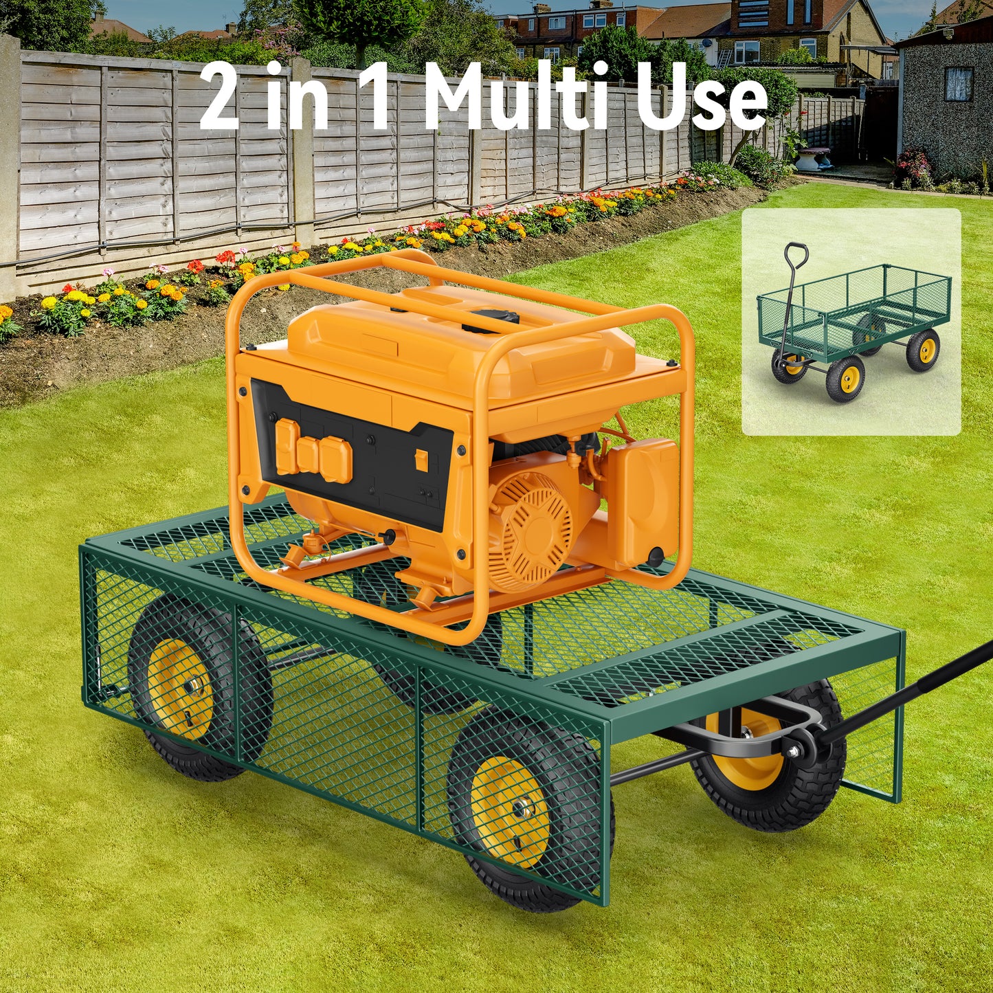 2-in-1 Steel Garden Cart, 900 lbs Heavy Duty Utility Wagon with Removable Mesh Sides, 240° U-Turn 13" Pneumatic Tires for Farm Yard Lawn Camping