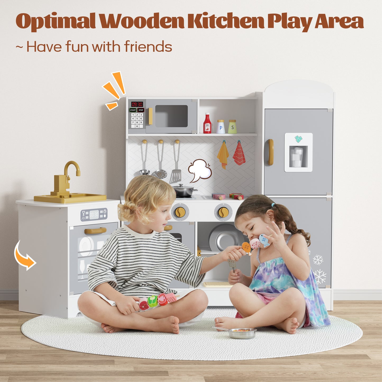 Wooden Kitchen Playset Mini Pretend Toy for Toddlers Kids Boys and Girls