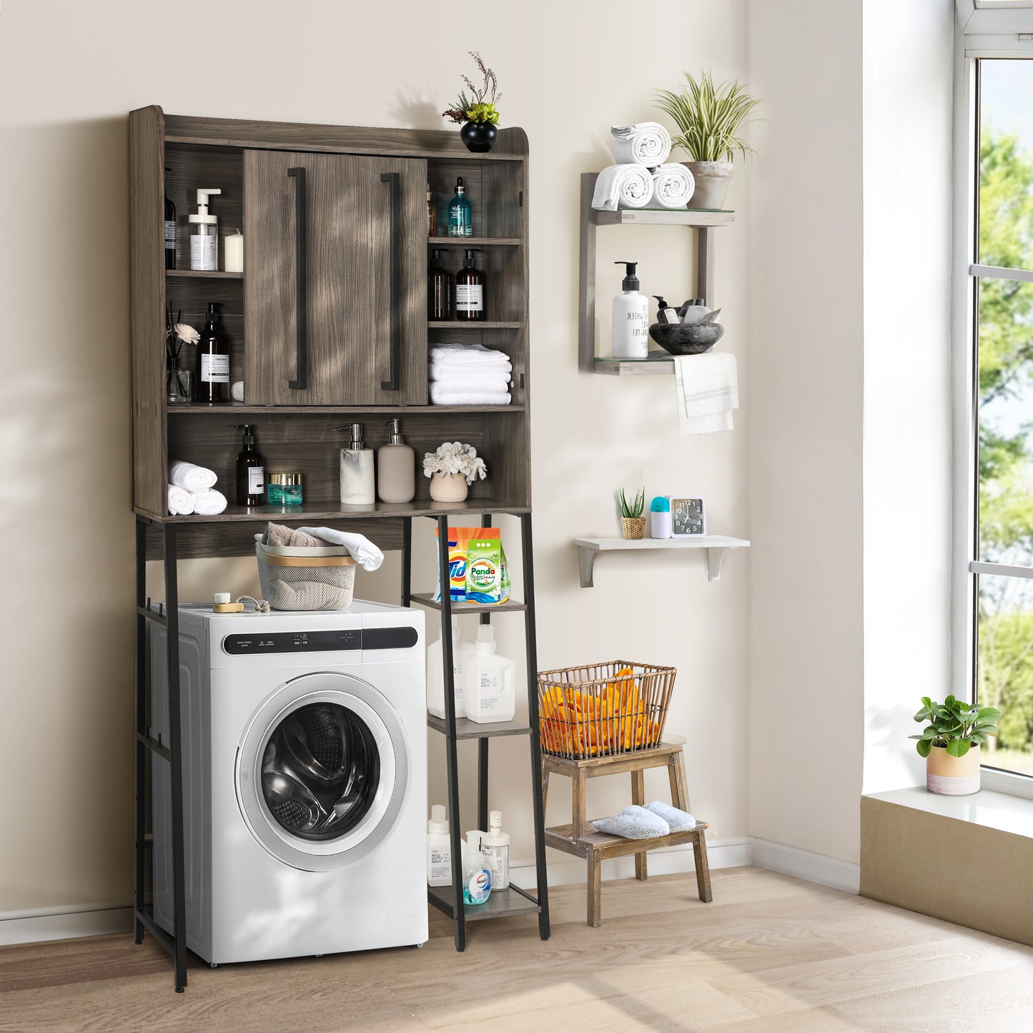 Over The Toilet Storage Cabinet with Adjustable Shelf, Freestanding Storage Rack