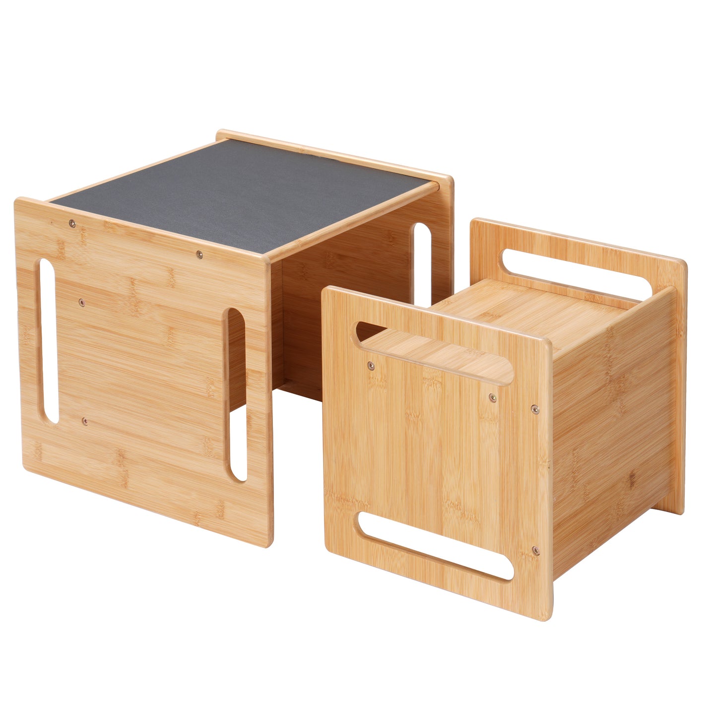 2-in-1 Weaning Table and Chair Set, Solid Wood Toddler Table Cube Chairs