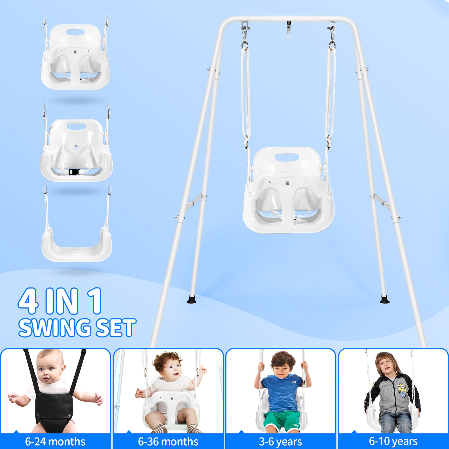 4-in-1 Toddler Swing Set, Foldable Kids Swing & Baby Jumper for Indoor Outdoor Play Backyard Activity Center