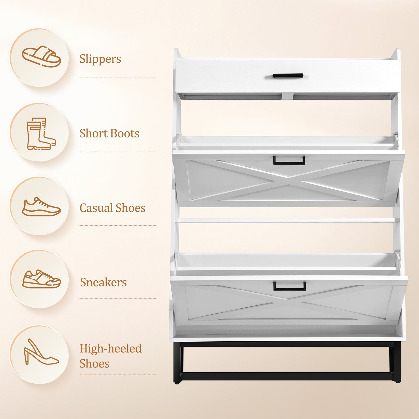 Shoe Storage Cabinet with 2 Flip Drawers & 1 Drawer, Freestanding Hidden Shoe Organizer Rack Space Saver for Entryway, Foyer, Hallway, Living Room