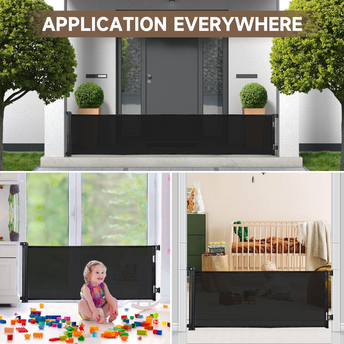 Retractable Baby Safety Gate, 34" Tall, Extends to 140" Wide Mesh Pet Dog Gates for Doorways, Stairs, Hallways, Indoor Outdoor