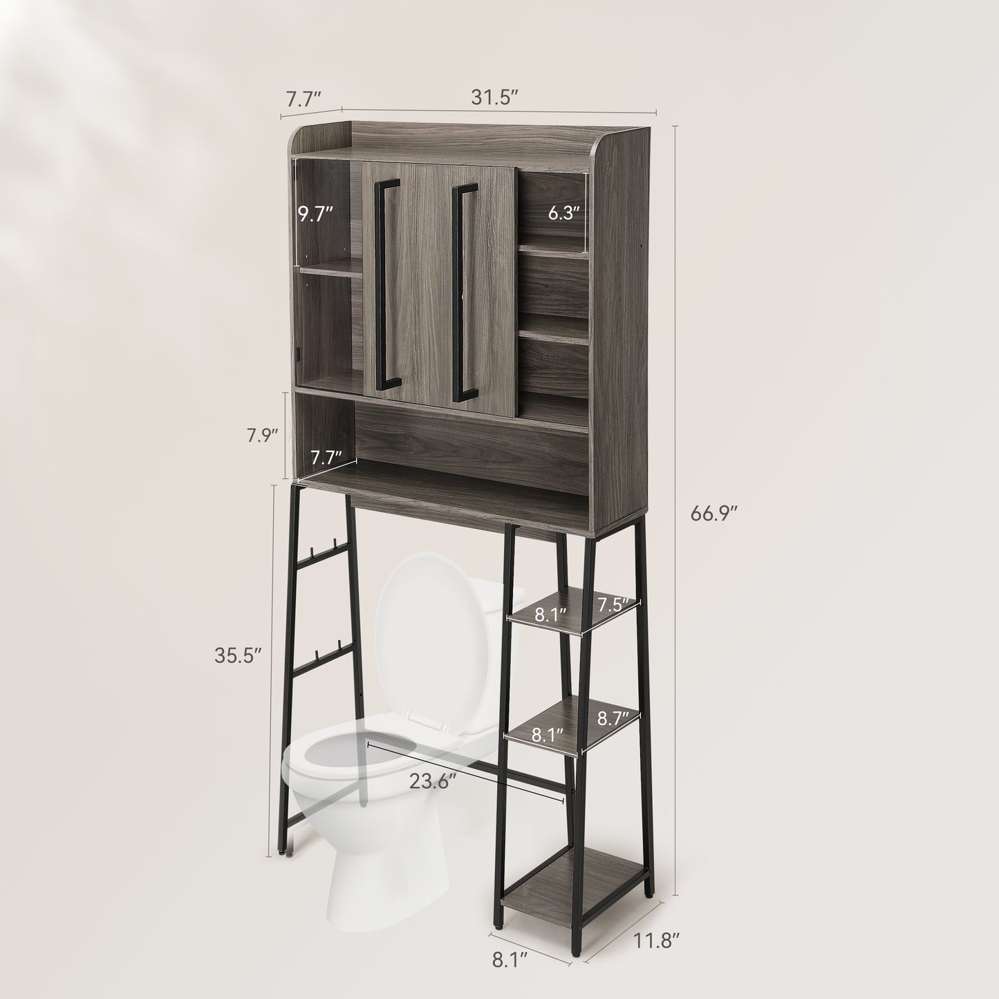 Over The Toilet Storage Cabinet with Adjustable Shelf, Freestanding Storage Rack