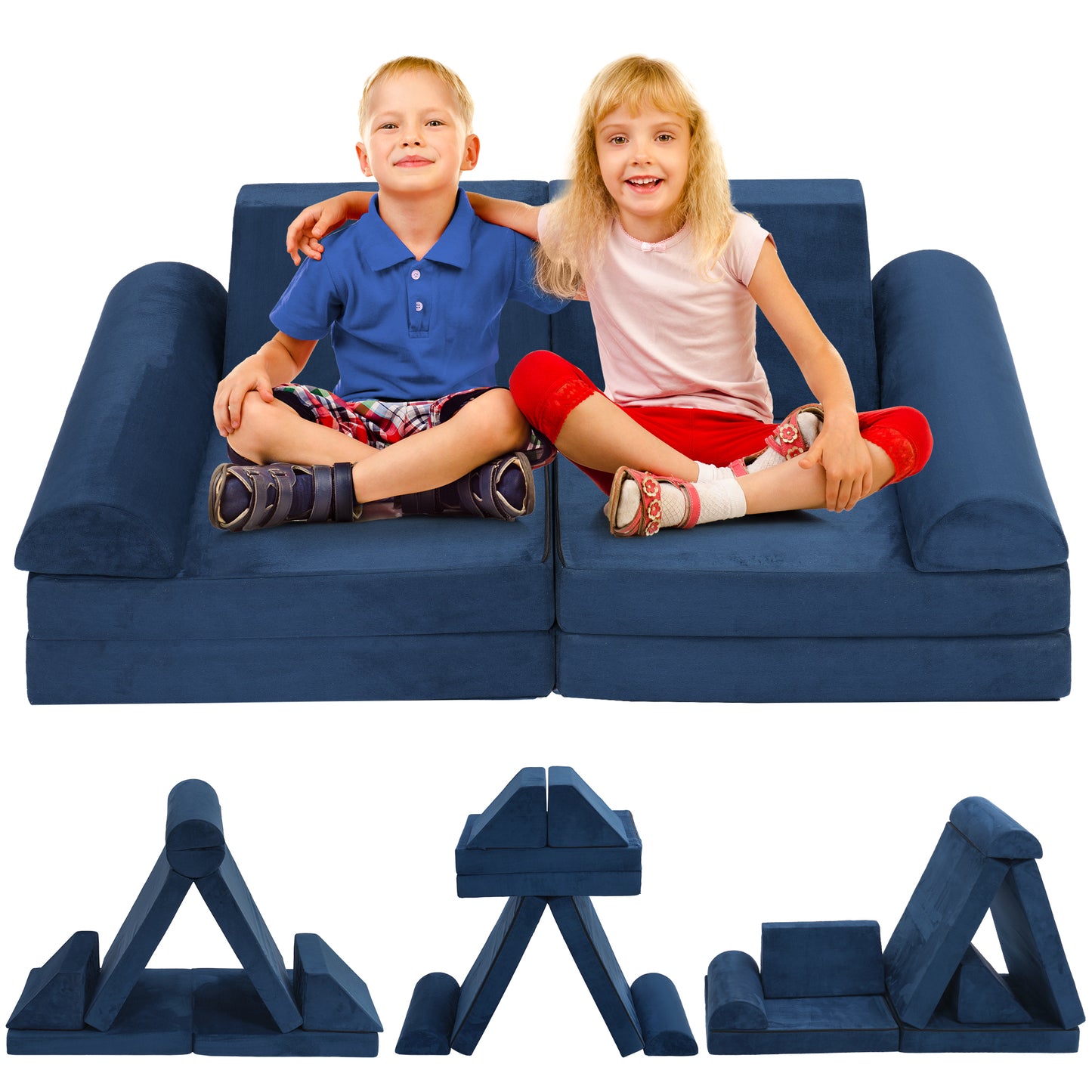 Kids Couch,EVMORE 8Pcs Modular Toddler Play Couch,Floor Sofa Imaginative Furniture Play Set for Bedroom Playroom,Convertible Folding Foam and Floor Cushion Toddlers Sofa for Creative Kids Gray