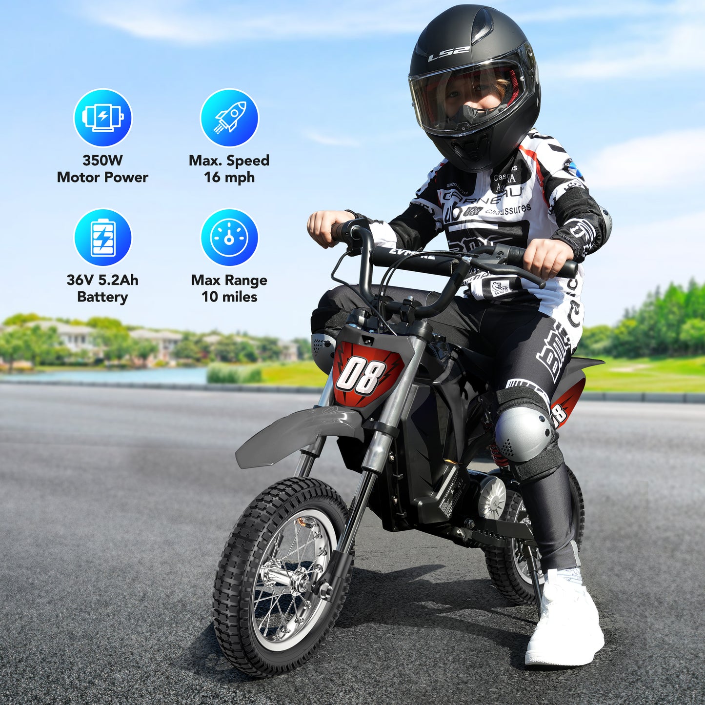 36V Electric Dirt Bike for kids,Yisufo Ride on Motorcycle for kids Age 5-10,Fast Speed Electric Motorcycle Up to 16 MPH & 10 Miles with Twist Grip Throttle,Hand-Operated Brakes,3-Speed Modes,Red