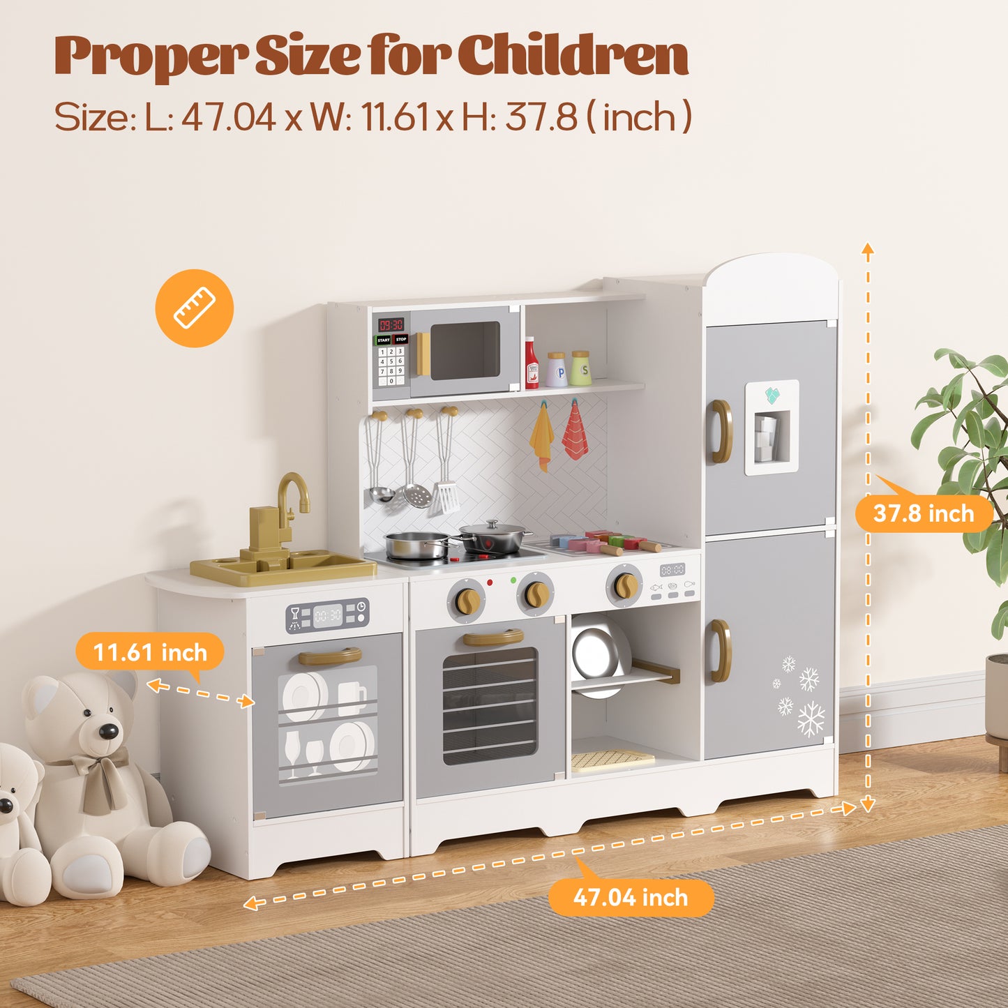 Wooden Kitchen Playset Mini Pretend Toy for Toddlers Kids Boys and Girls