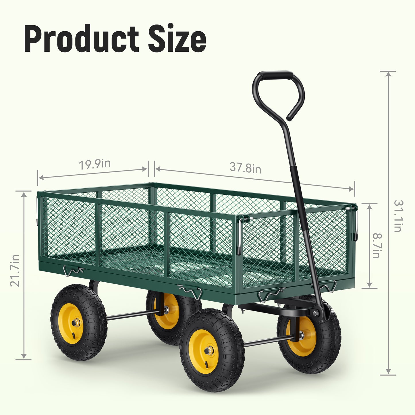 2-in-1 Steel Garden Cart, 900 lbs Heavy Duty Utility Wagon with Removable Mesh Sides, 240° U-Turn 13" Pneumatic Tires for Farm Yard Lawn Camping