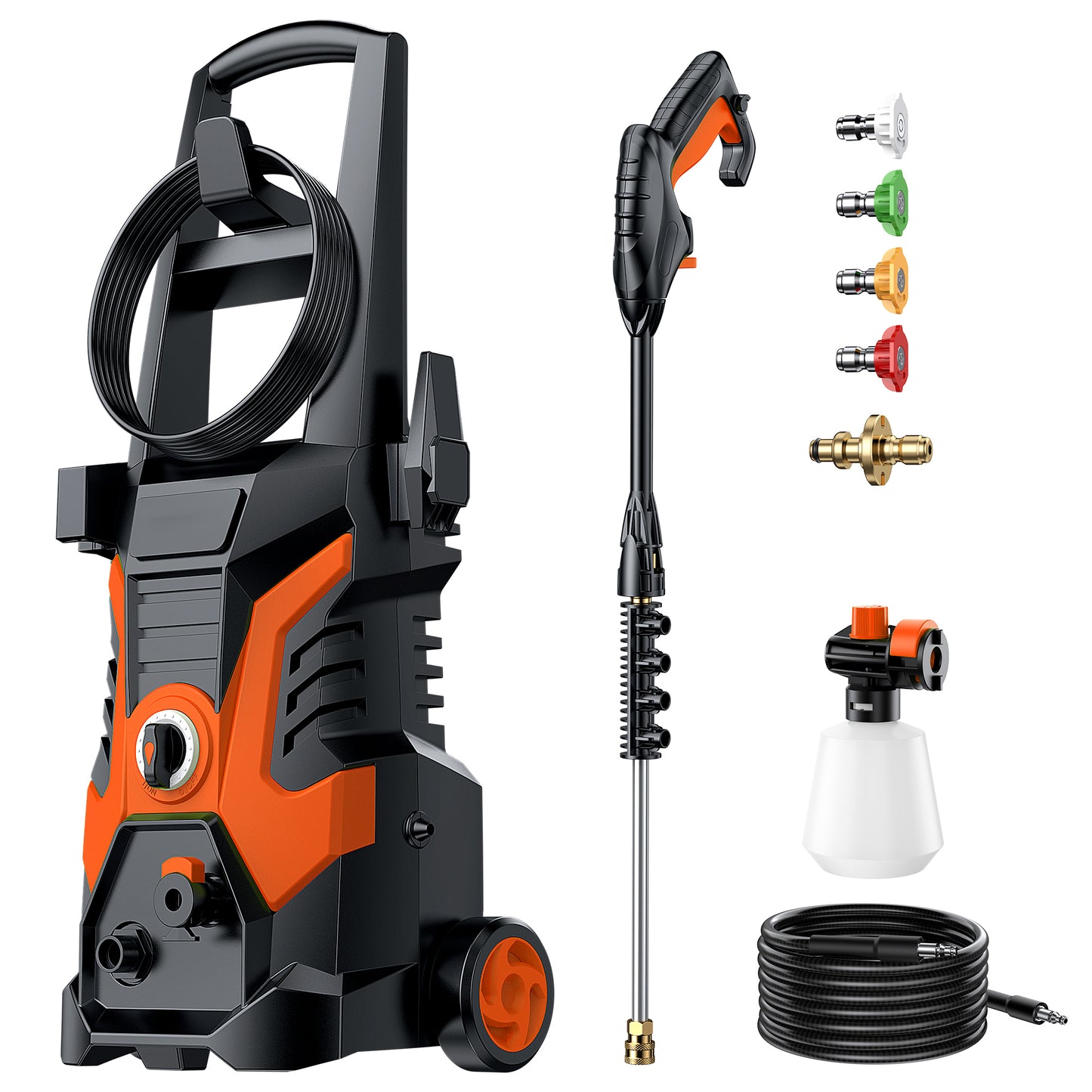 Electric Pressure Washer,2500 PSI Pressure Cleaner Wash Machine with Upgraded Swivel Joint, 4 Nozzles Tips 25 FT Hose for Car/Patios/Garden/Fences-Orange