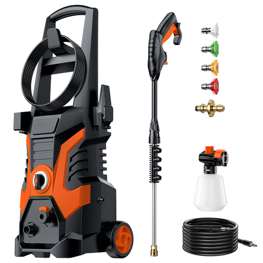 Electric Pressure Washer,2500 PSI Pressure Cleaner Wash Machine with Upgraded Swivel Joint, 4 Nozzles Tips 25 FT Hose for Car/Patios/Garden/Fences-Orange