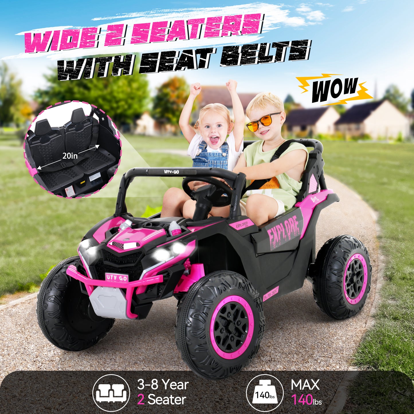 12V Kids Toddler Ride On Truck Electric Car,7Ah Large Battery Kids Powerful Ride On Jeep with Remote Control,2 Speeds,LED Lights,Horn,Music for Kids Toddlers Pink