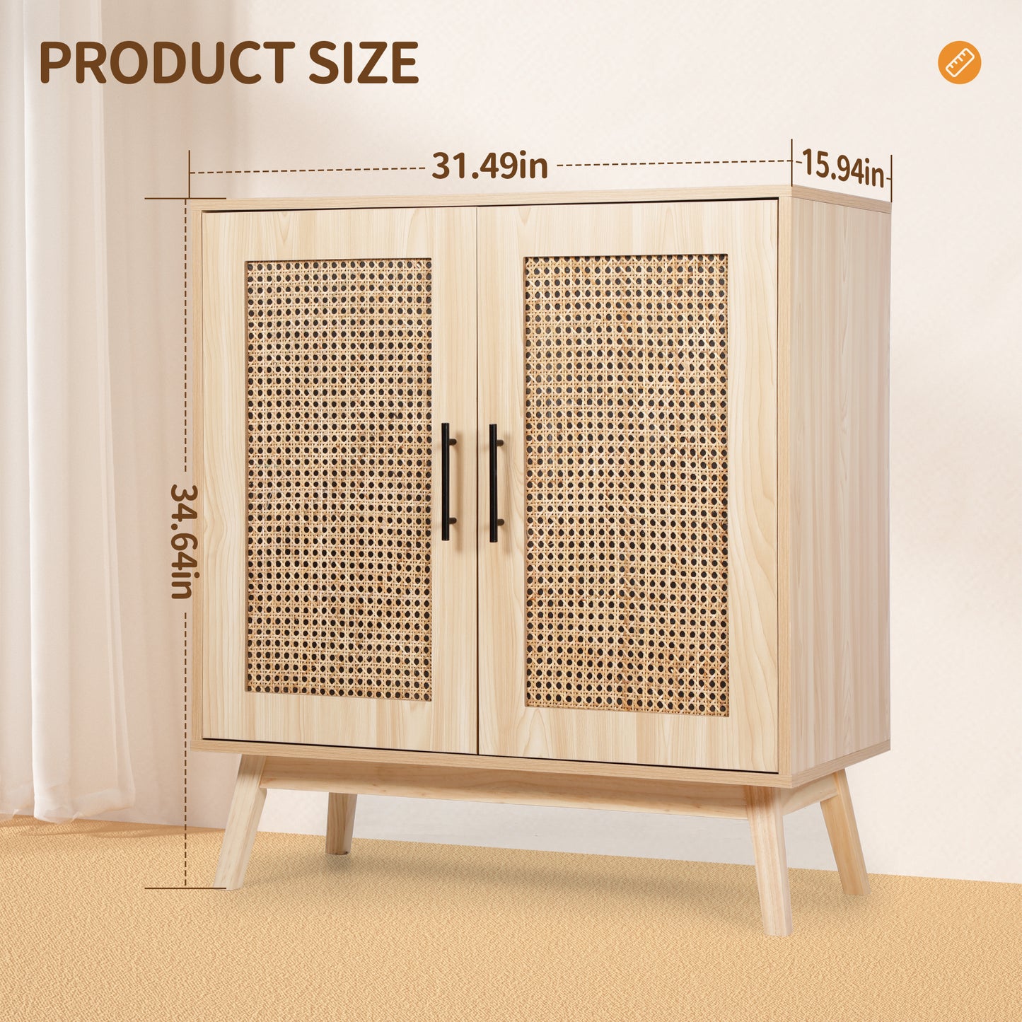 Sideboard Buffet Kitchen Storage Cabinet with Rattan Decorated Doors