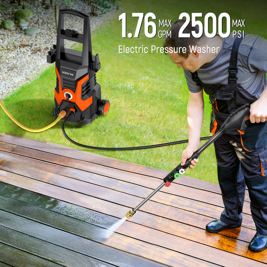 Electric Pressure Washer, EVMORE 2500 PSI Pressure Cleaner Wash Machine with Upgraded Swivel Joint, 4 Nozzles Tips 25 FT Hose for Car,Patios,Garden,Fences - Orange