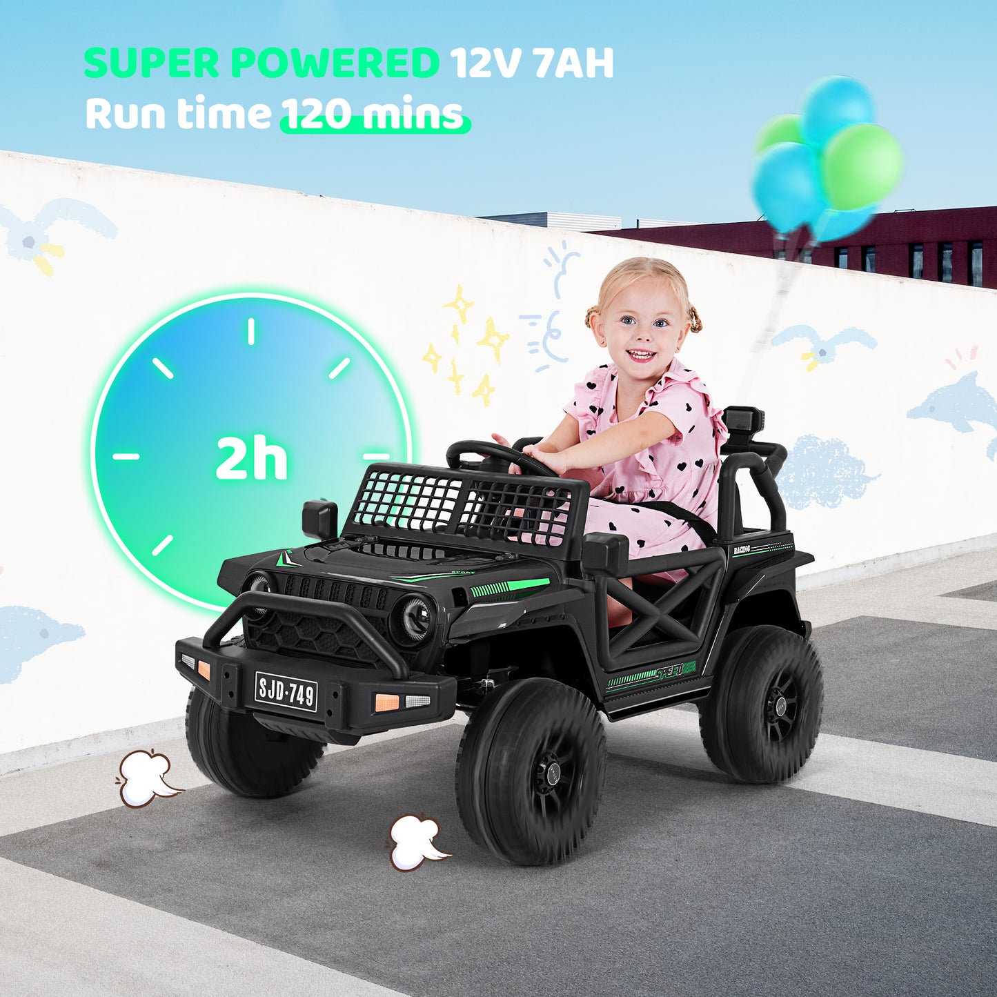 12V Kids Toddler Ride On Truck Electric Car,7Ah Large Battery Kids Powerful Ride On Jeep with Remote Control,2 Speeds,LED Lights,Horn,Music for Kids Toddlers Pink