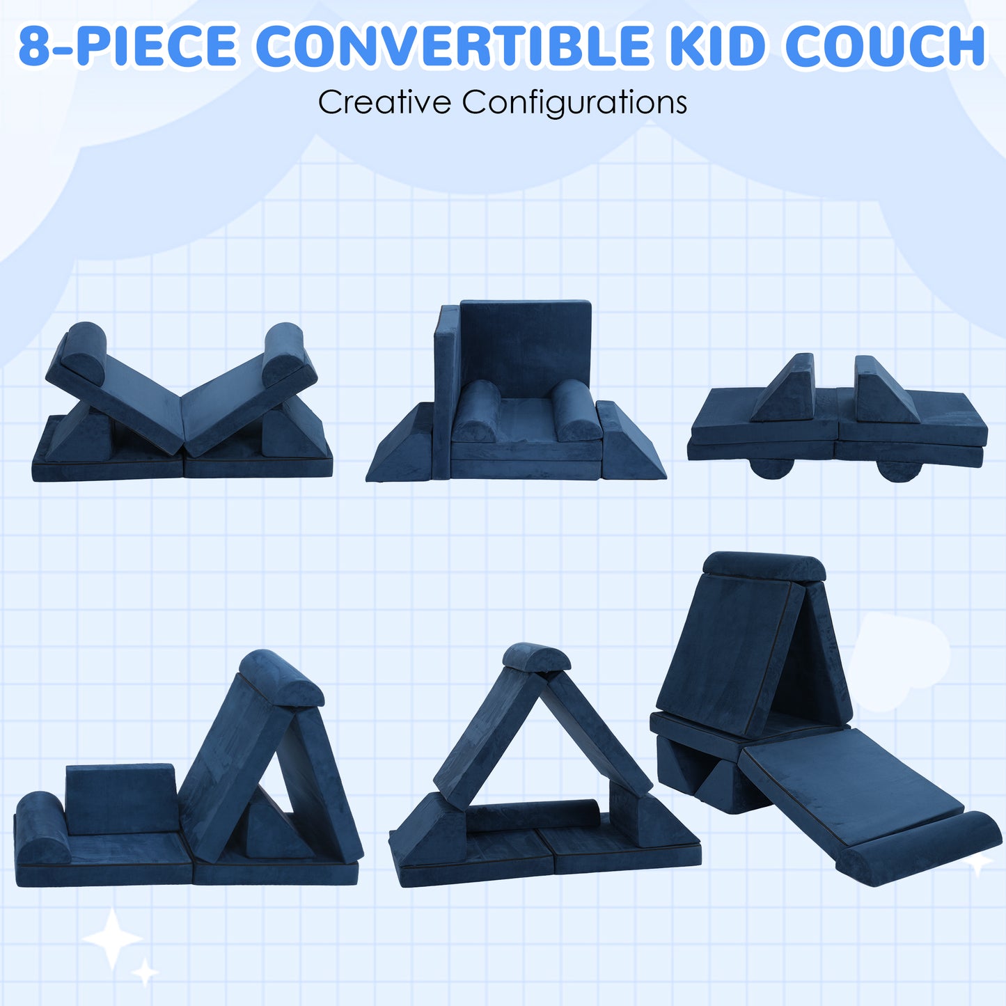 Kids Couch,EVMORE 8Pcs Modular Toddler Play Couch,Floor Sofa Imaginative Furniture Play Set for Bedroom Playroom,Convertible Folding Foam and Floor Cushion Toddlers Sofa for Creative Kids Gray