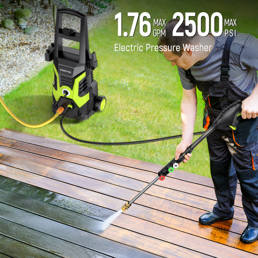 Electric Pressure Washer, EVMORE 2500 PSI Pressure Cleaner Wash Machine with Upgraded Swivel Joint, 4 Nozzles Tips 25 FT Hose for Car,Patios,Garden,Fences - Green