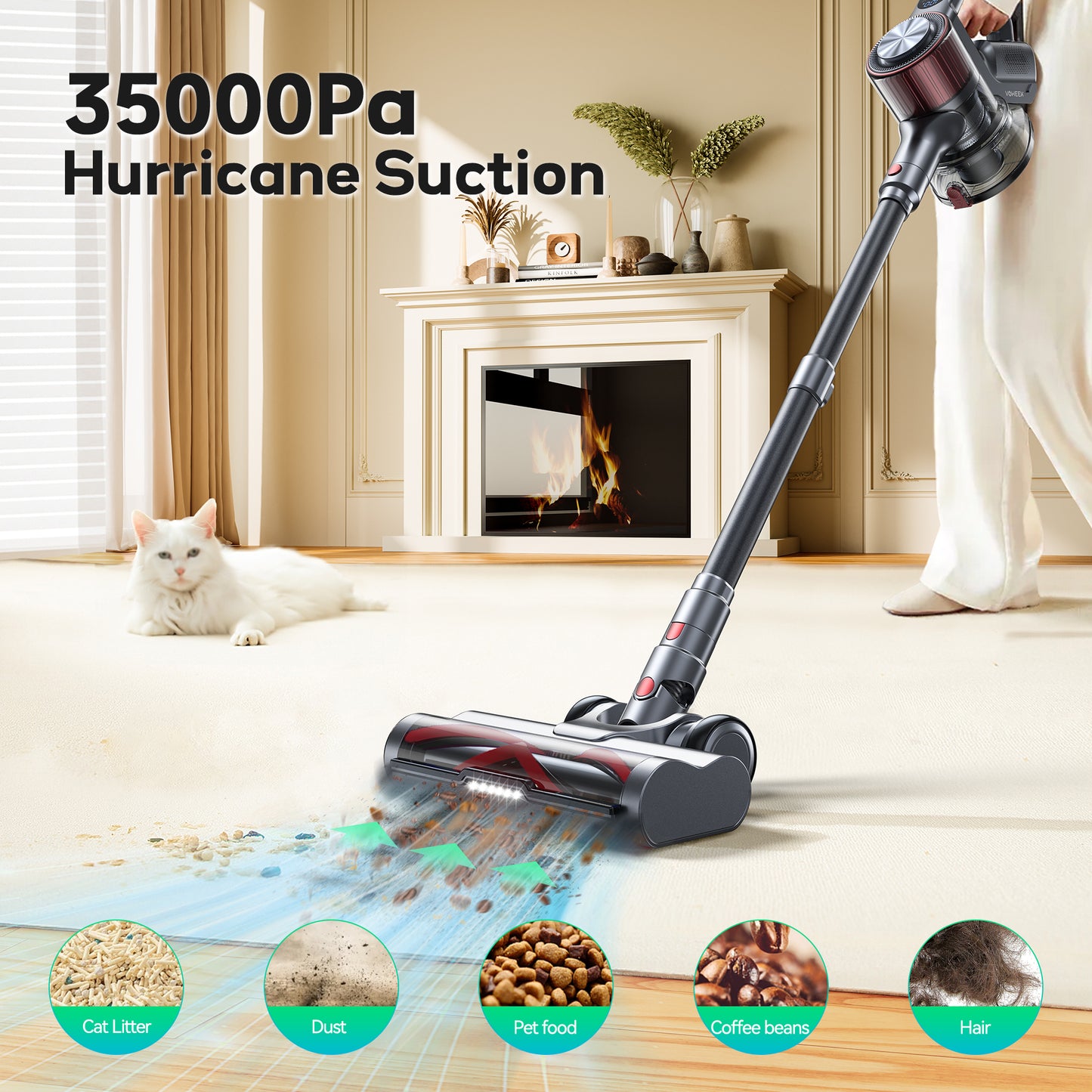 Rechargeable Cordless Stick Vacuum Cleaner with Powerful Suction for Home