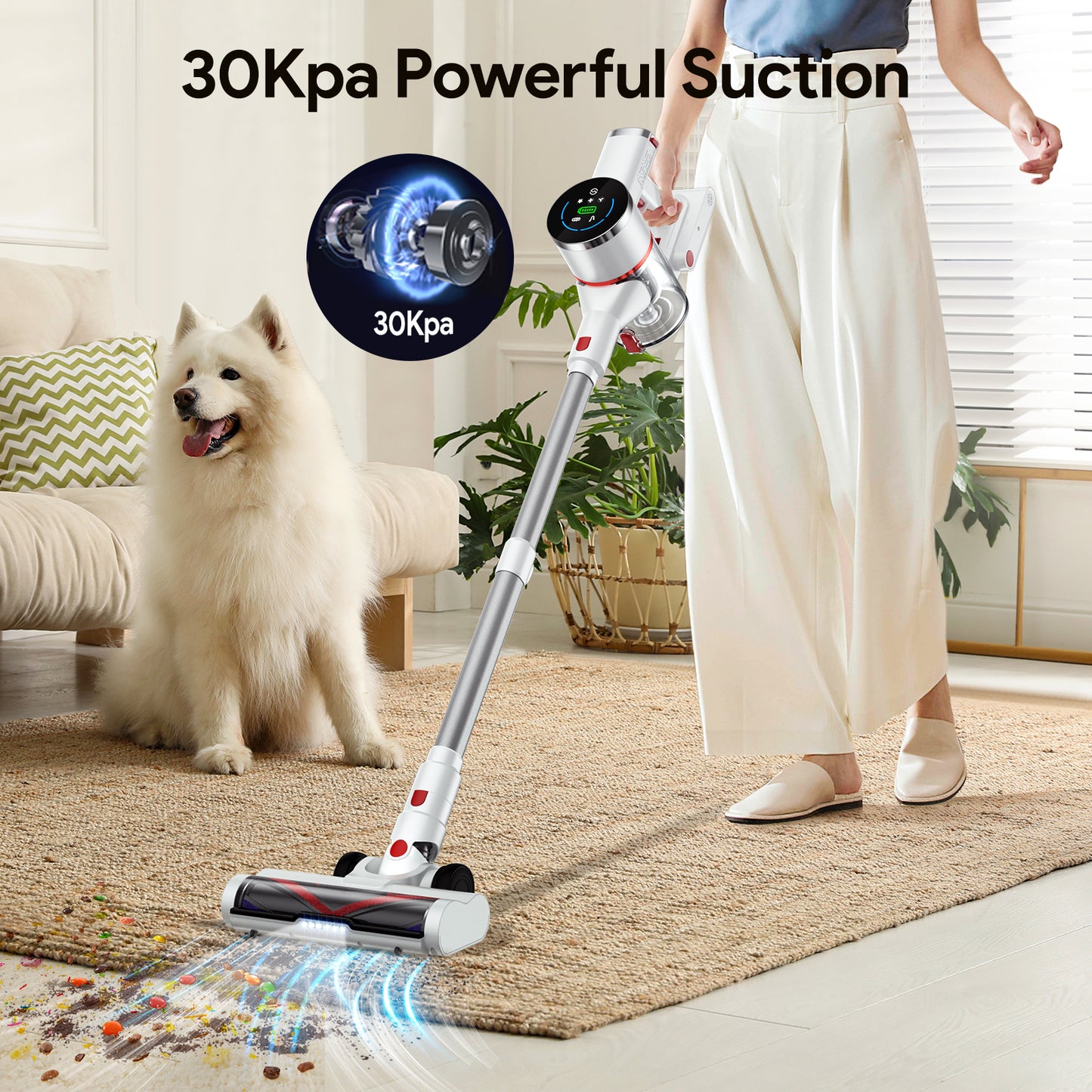 Cordless Vacuum Cleaner,EVMORE Stick Handheld Vacuum 30kPa Ultra-Light for Carpet Floor Pet Hair