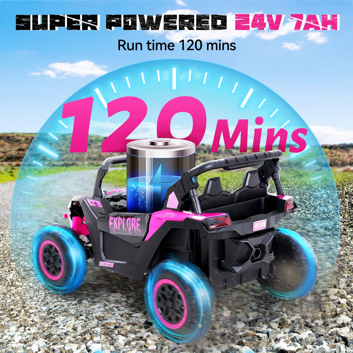 12V Kids Toddler Ride On Truck Electric Car,7Ah Large Battery Kids Powerful Ride On Jeep with Remote Control,2 Speeds,LED Lights,Horn,Music for Kids Toddlers Pink