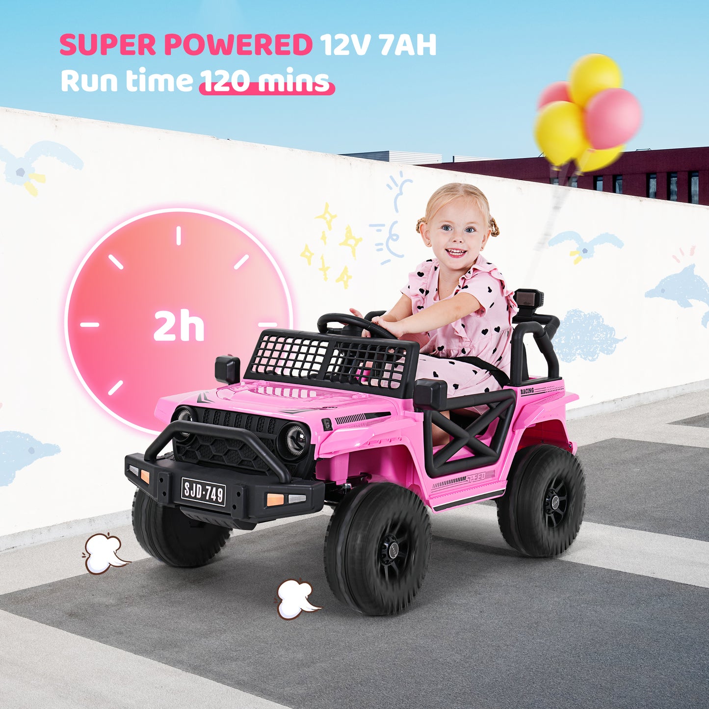 12V Kids Toddler Ride On Truck Electric Car,7Ah Large Battery Kids Powerful Ride On Jeep with Remote Control,2 Speeds,LED Lights,Horn,Music for Kids Toddlers Pink