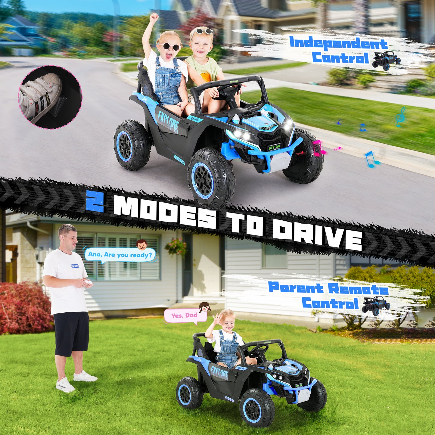 24V Kids Ride on UTV with Remote Control, 2 Seater 550W Ride on Dump Truck Car, Electric Battery Powered Ride on Toys with Horn, MP3, Bluetooth Music, Big Kids