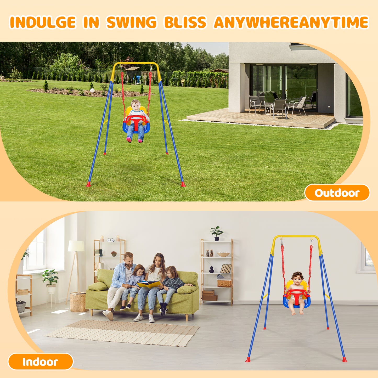 3-in-1 Toddler Swing Set for Indoor Outdoor Foldable Kids Swing Play Activity Center