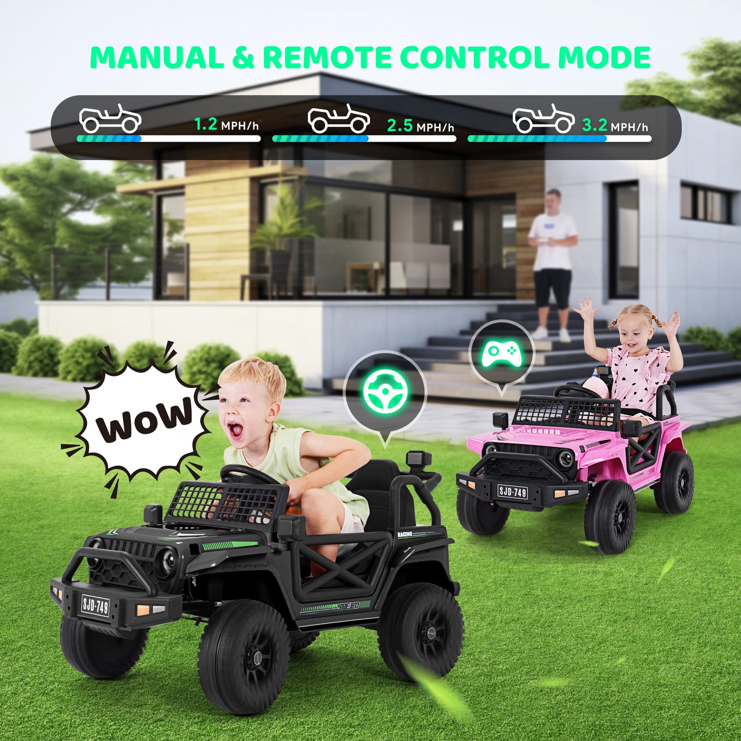 12V Powered Ride on Truck,Kids Ride on Cars Jeep Toy with Remote Control,Electric Cars with Spring Suspension,Bluetooth,Music,LED,Safety Belts,Electric Car for Kids 3-8 Yr Boys Girls Gifts