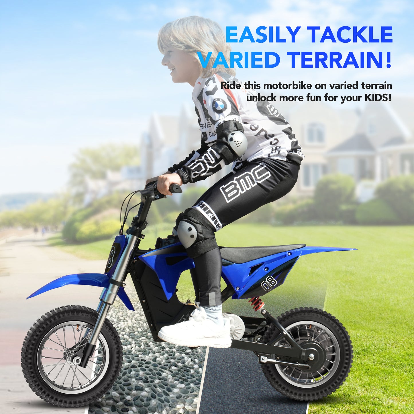 36V Electric Dirt Bike for kids,Yisufo 350W Ride on Motorcycle with Twist Grip Throttle,Hand-Operated Brakes,Off-Road Motocross Speed Up to 16 MPH,3-Speed Modes,Age 5-10,Blue